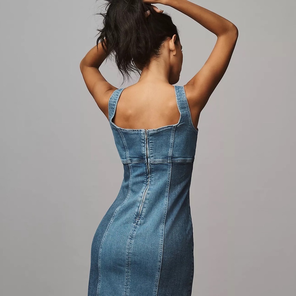 Anthropologie Pilcro Corset Denim Midi Dress Blue Square Neck Small NWT - Picture 8 of 10